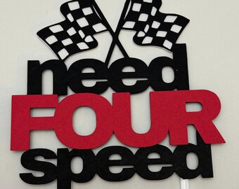 Racing Flags Cake Topper: 4th Birthday Party Decoration