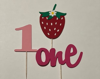 Strawberry First Birthday Cupcake Toppers: Berry Theme Party