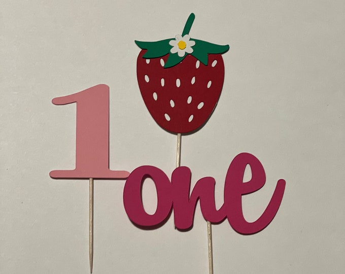 Strawberry cupcake toppers, berry First birthday cupcake toppers, First birthday cupcake toppers, strawberry toppers