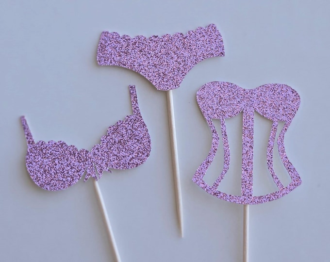 Lingerie Cupcake Toppers, Bridal Shower Decorations, Set of 12