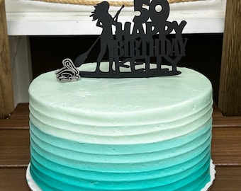 Paddle Board Birthday Cake Topper: Custom Color, 6" Wide