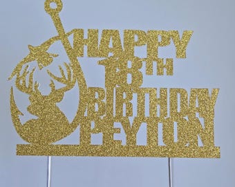 Hunting Birthday Cake Topper: Deer, Shotgun, Fishing Theme