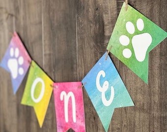 Paw banner, paw print banner, dog birthday banner, puppy birthday banner, dogs first birthday banner, Im one dog banner, Im one dog banner