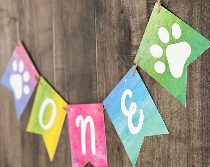 Paw banner, paw print banner, dog birthday banner, puppy birthday banner, dogs first birthday banner, Im one dog banner, Im one dog banner