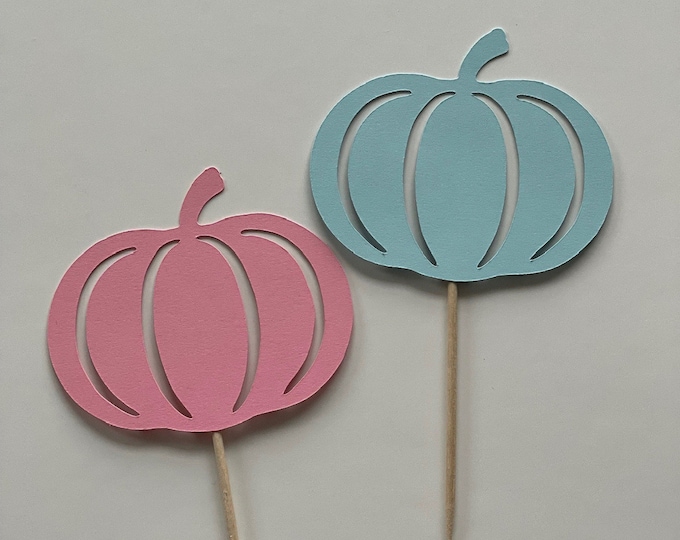 Pumpkin gender reveal cupcake toppers, Pumpkin cupcake toppers, Thanksgiving gender reveal cupcake toppers, fall gender reveal decorations
