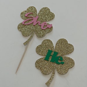 St Pattys cupcake toppers, St Patricks gender reveal cupcake toppers, clover cupcake toppers, Shamrock gender reveal cupcake toppers