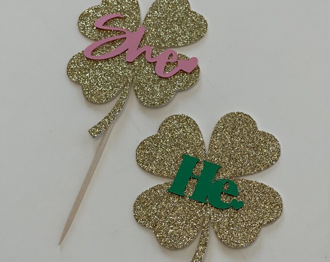 St Pattys cupcake toppers, St Patricks gender reveal cupcake toppers, clover cupcake toppers, Shamrock gender reveal cupcake toppers