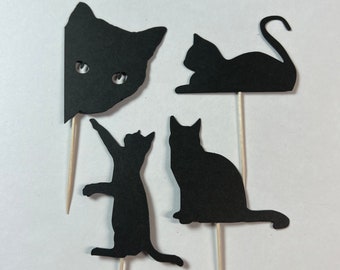 Black Cat Cupcake Toppers: Kitty Party Decorations, Set of 12