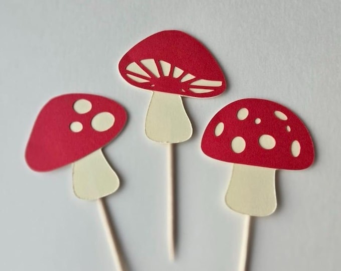 Mushroom cupcake toppers, mushroom toppers, mushroom cake toppers, forest cupcake toppers, poisonous mushroom cupcake toppers