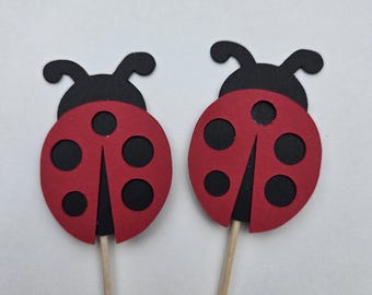 Ladybug Cake Toppers: Party Decorations (Set of 12)