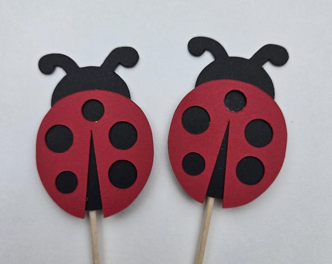 Ladybug Cake Toppers: Party Decorations (Set of 12)