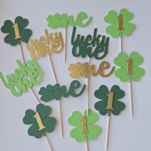 St Patricks first birthday cupcake toppers, clover cupcake toppers, shamrock cupcake toppers, s lucky one cupcake toppers, lucky one toppers