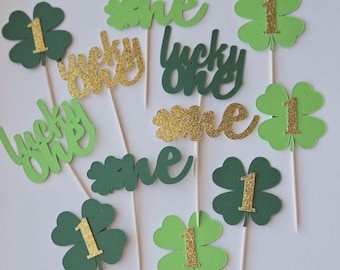 St. Patrick's Day First Birthday Cupcake Toppers: Clover & Lucky One
