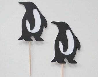 Penguin Cupcake Toppers: Set of 12 Paper Decorations