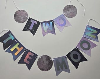 Two the Moon Banner: Space Birthday Party Decoration