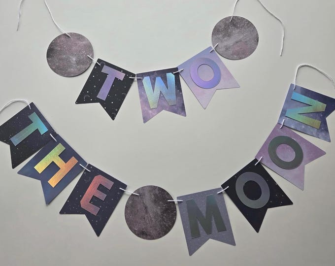 Two the Moon Banner: Space Birthday Party Decoration