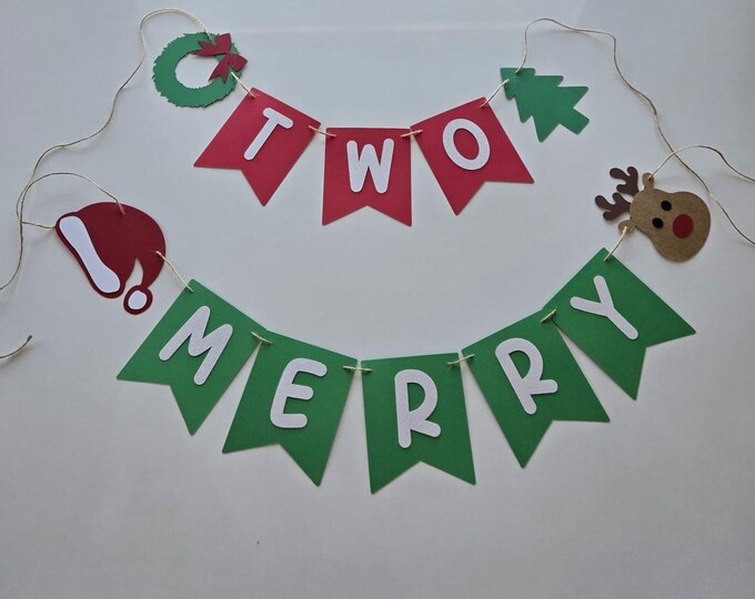 Christmas banner, merry Christmas banner, two merry banner, first birthday banner, 2nd birthday banner