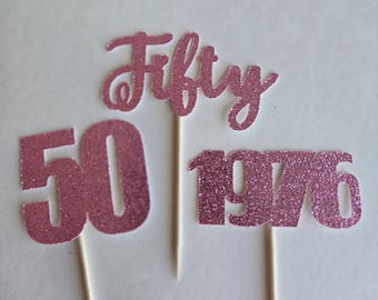 50th Birthday Cupcake Toppers: Glitter 1972, Hello 50 (Set of 12)