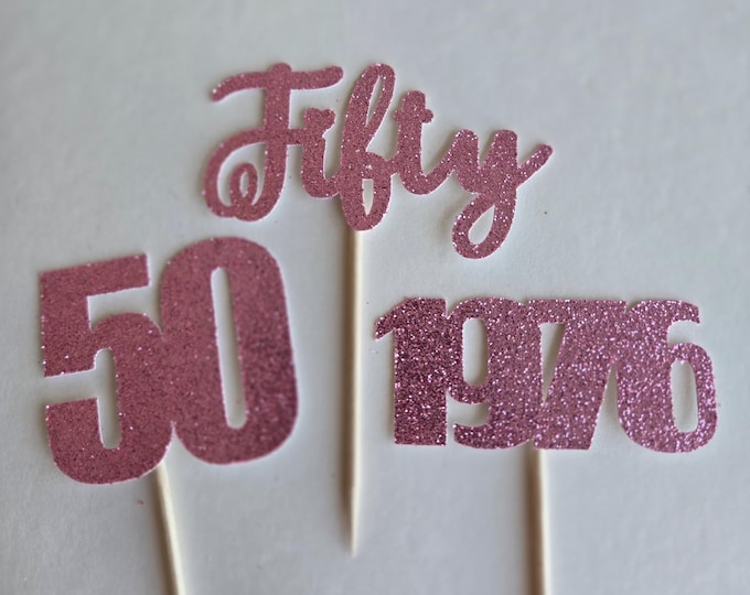 50th Birthday Cupcake Toppers: Glitter 1972, Hello 50 (Set of 12)