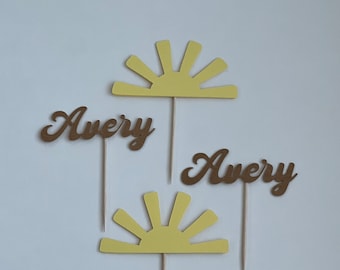 Sun Cupcake Toppers: Sunshine Party Decorations, Set of 12