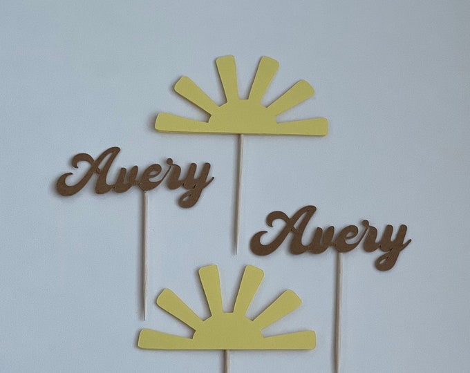 Sun cupcake toppers, sunny cupcake toppers, sunshine cupcake toppers, little sunshine cupcake toppers, sunny toppers, sun party, set of 12
