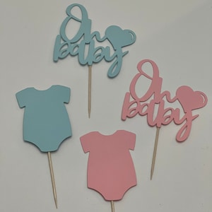 Gender reveal cupcake toppers, bow gender reveal cupcake toppers, pink or blue cupcake toppers, oh baby cupcake toppers, baby shower toppers