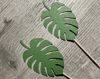 Tropical Leaf Cupcake Toppers: Safari Jungle Party Decorations (Set of 12)