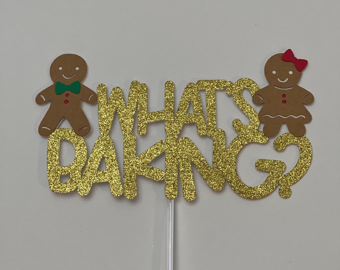 Christmas gender reveal cake topper, gingerbread man gender reveal cake topper, whats baking cake topper, gingerbread man topper