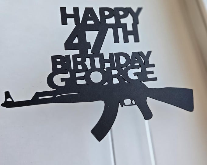 AK-47 Gun Birthday Cake Topper, Rifle Lover Party Decor