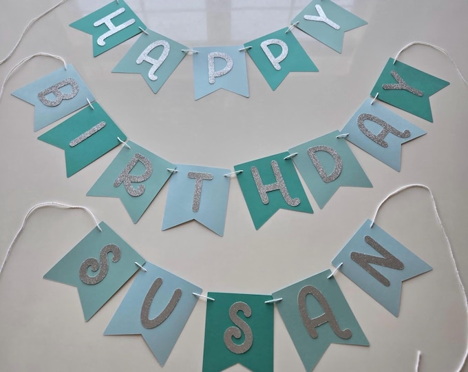 Teal & Mint Green Birthday Banner: Pre-Hung Party Decor