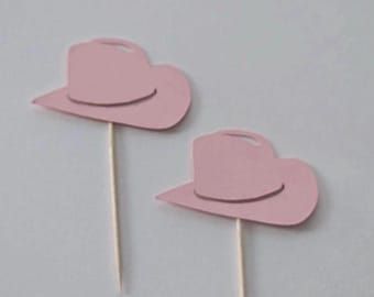 Cowboy Hat Cupcake Toppers: Pink Cowgirl Party Decor, Set of 12