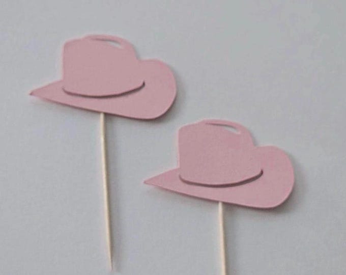 Cowboy hat cupcake toppers, cowgirl hat cupcake toppers, pink hat cupcake toppers, cowboy or cowgirl cupcake toppers, Set of 12