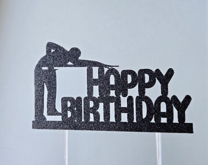 Billiards Happy Birthday Cake Topper: Customizable Colors