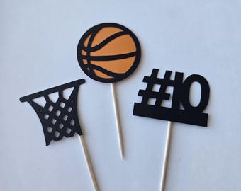 Basketball Cupcake Toppers: Athlete Birthday Party Decorations (Set of 12)