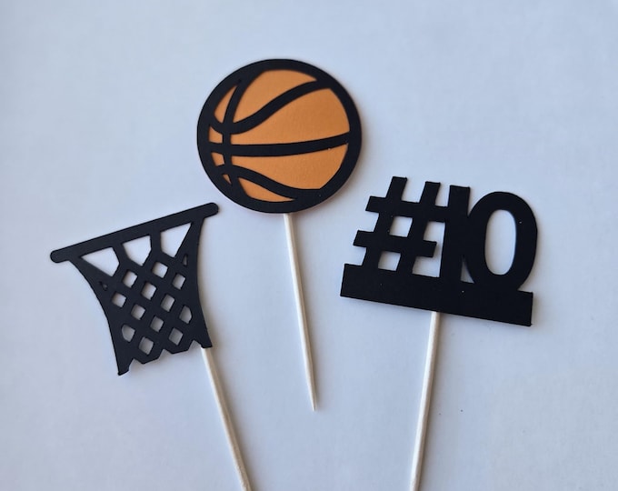 Basketball Cupcake Toppers: Athlete Birthday Party Decorations (Set of 12)