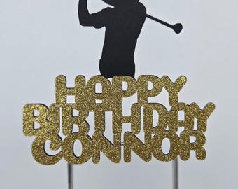 Golf Birthday Cake Topper: Golfer Silhouette, Custom Colors