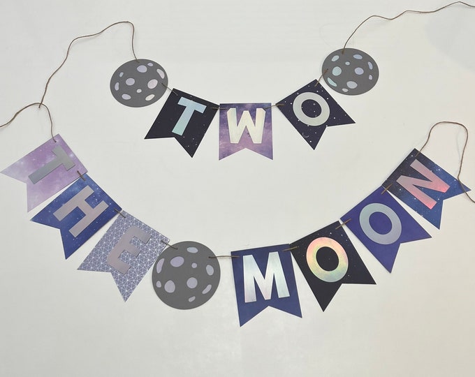 Space banner, Moon banner, two the moon banner, moon birthday banner, space birthday banner, space birthday party banner, outer space party
