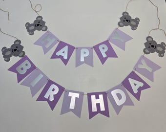Koala Birthday Banner: Purple Holographic Party Decoration