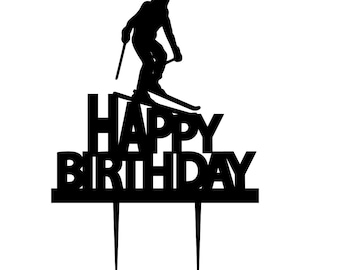 Ski Birthday Cake Topper: Handcrafted Card Stock
