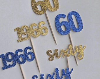 60th Birthday Cupcake Toppers: Glittery Purple, Set of 12