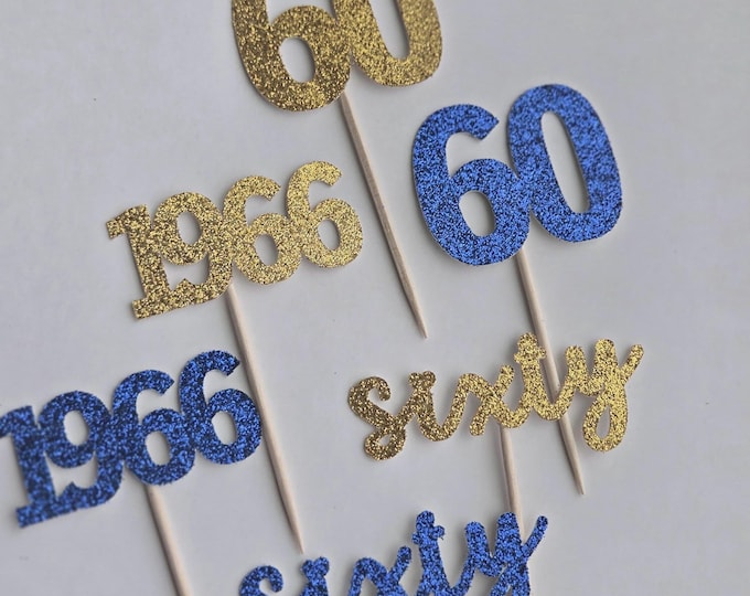 60th Birthday Cupcake Toppers: Glittery Purple, Set of 12