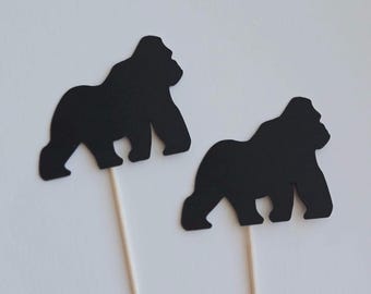 Gorilla Cupcake Toppers: Paper Animal Party Decorations (Set of 12)