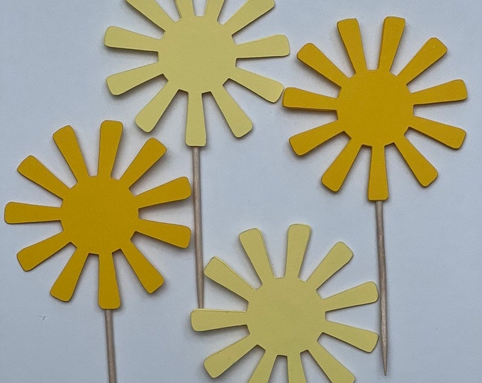 Sun cupcake toppers, sunny cupcake toppers, sunshine cupcake toppers, little sunshine cupcake toppers, sunny toppers, set of 12 toppers