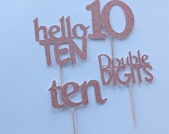 Im 10 cupcake toppers, 10th birthday cupcake toppers, hello 10 cupcake toppers, double digits cupcake toppers, set of 12