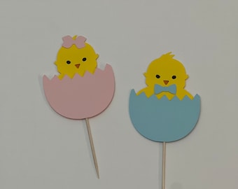 Easter gender reveal cupcake toppers, gender reveal cupcake toppers, chick  cupcake toppers, gender reveal toppers, hatching chick cupcake