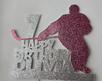 Hockey Birthday Cake Topper: Personalized Player Silhouette