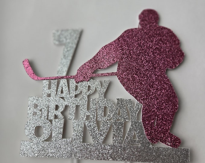 Hockey Birthday Cake Topper: Personalized Player Silhouette