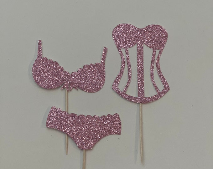 Lingerie cupcake toppers, bridal shower cupcake toppers, Bra cupcake toppers, Underwear cupcake toppers, set of 12 toppers