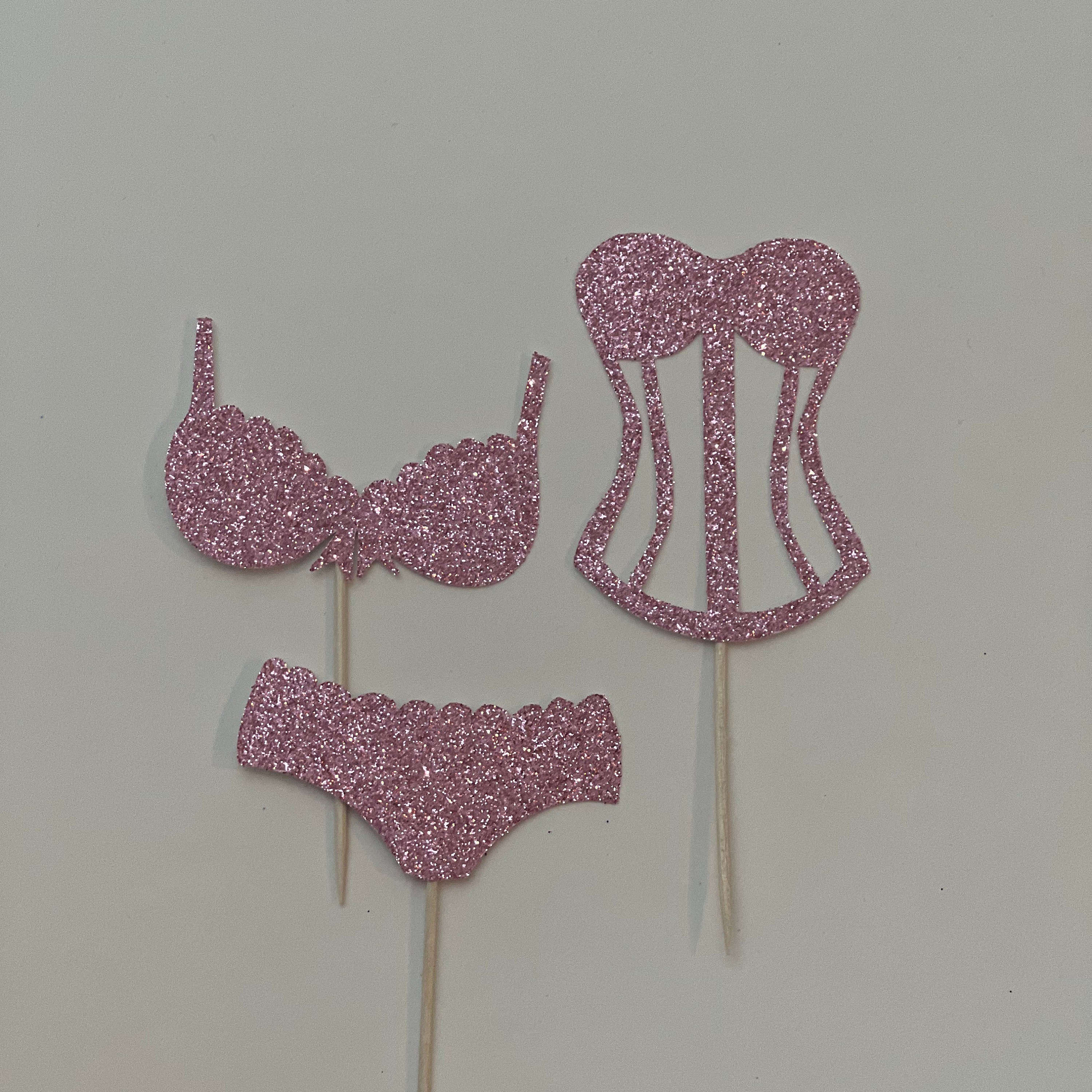 Lingerie cupcake toppers, bridal shower cupcake toppers, Bra