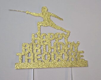Fencing Birthday Cake Topper: Personalized Sparkle Party Decor